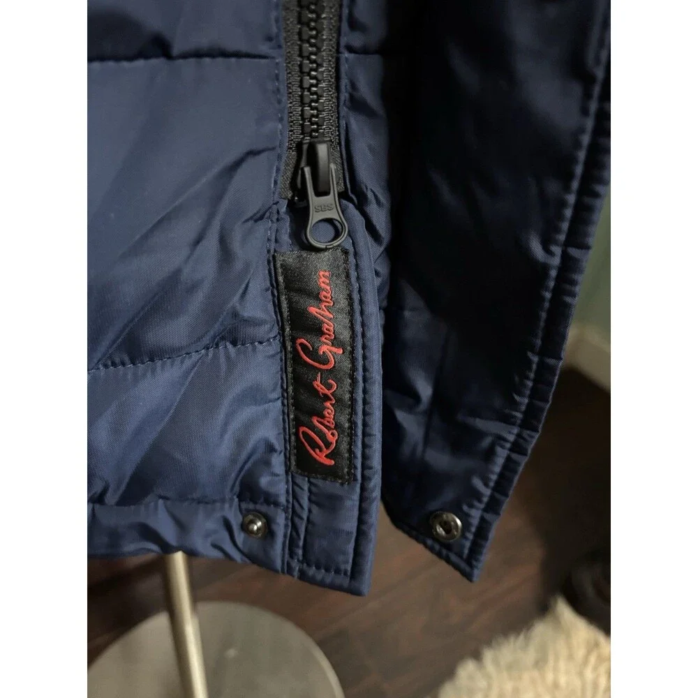 LUXURY Designer Robert Graham Blue Quilted Parka Puffer Jacket Sz Small  $498